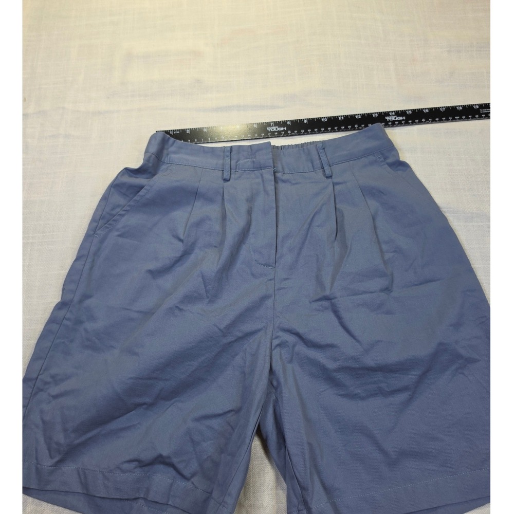 Halara Womens Pleated High Waisted Shorts Blue Elastic Back Pockets Size M